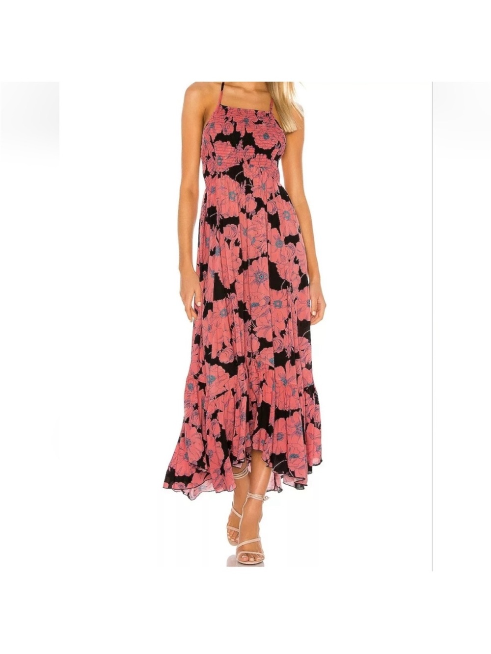 Free People Floral Pink and Black Maxi Dress